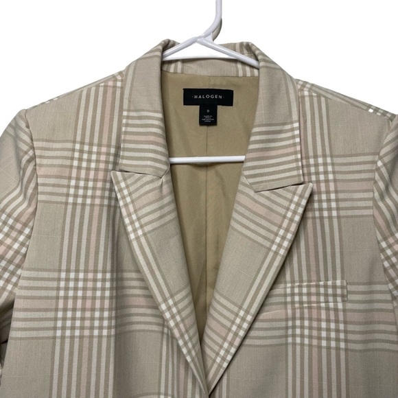 Halogen Single Button Neutral Plaid Blazer 8 NWT Tailored Notched Collar - Picture 4 of 13